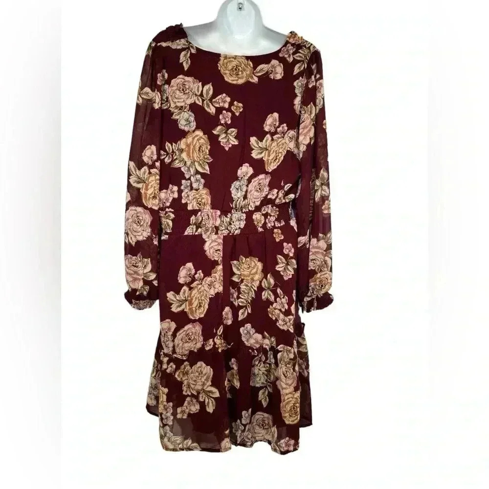 MAURICES Size Large Long Sleeve FLORAL RUFFLE A-LINE DRESS - New with Tags NWT - Picture 4 of 11